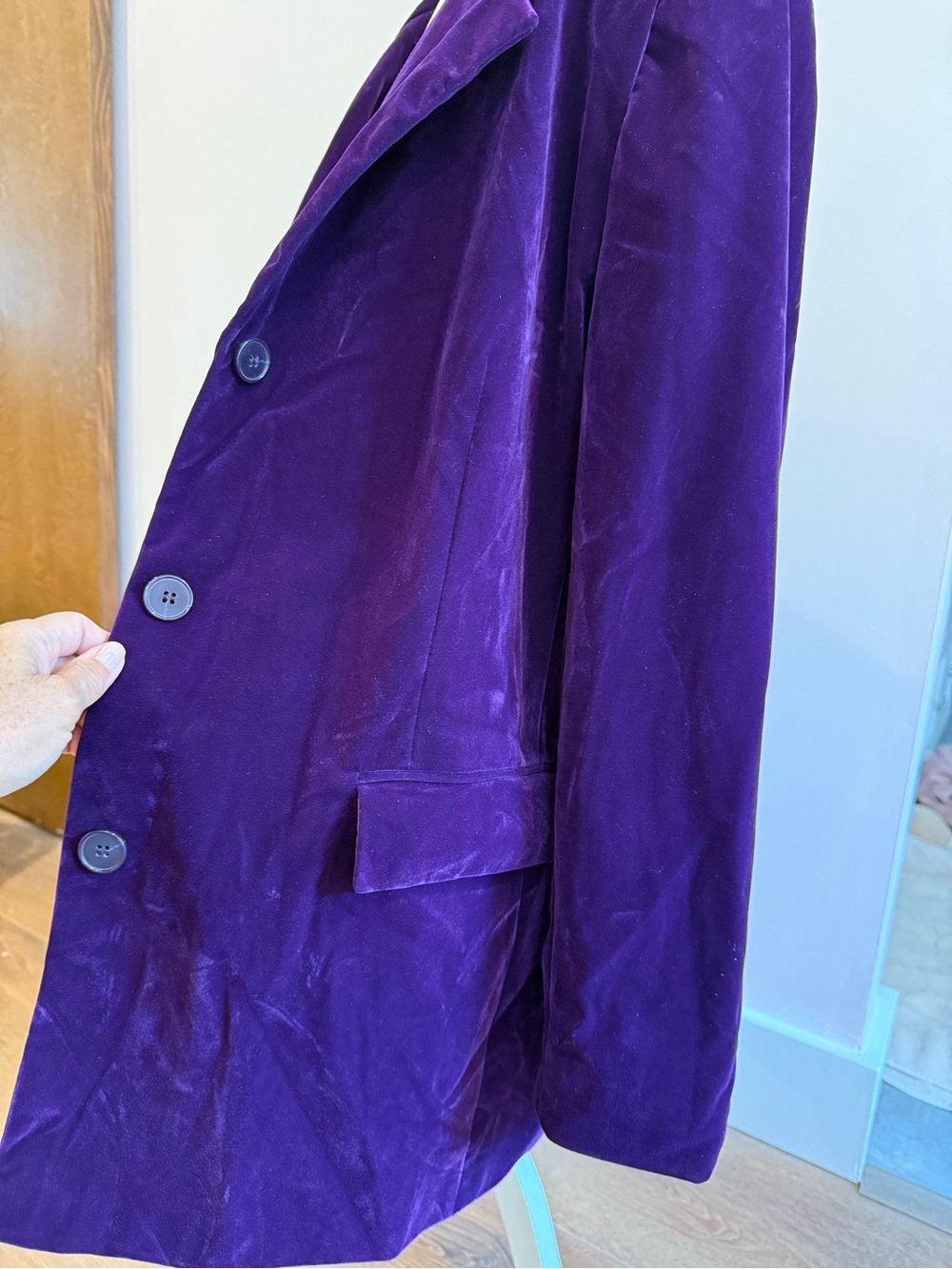 Roaman's Women's Plus Size Royal Purple Velvet 3-Button Blazer Jacket - Picture 3 of 8